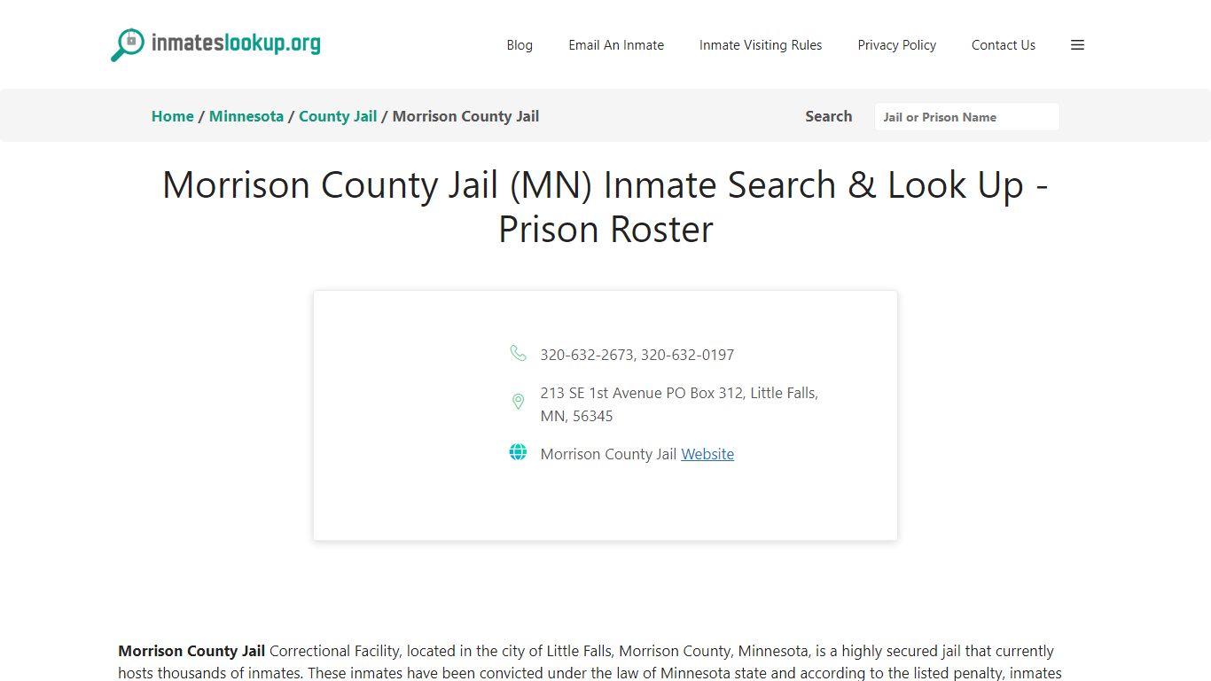 Morrison County Jail (MN) Inmate Search & Look Up - Prison Roster