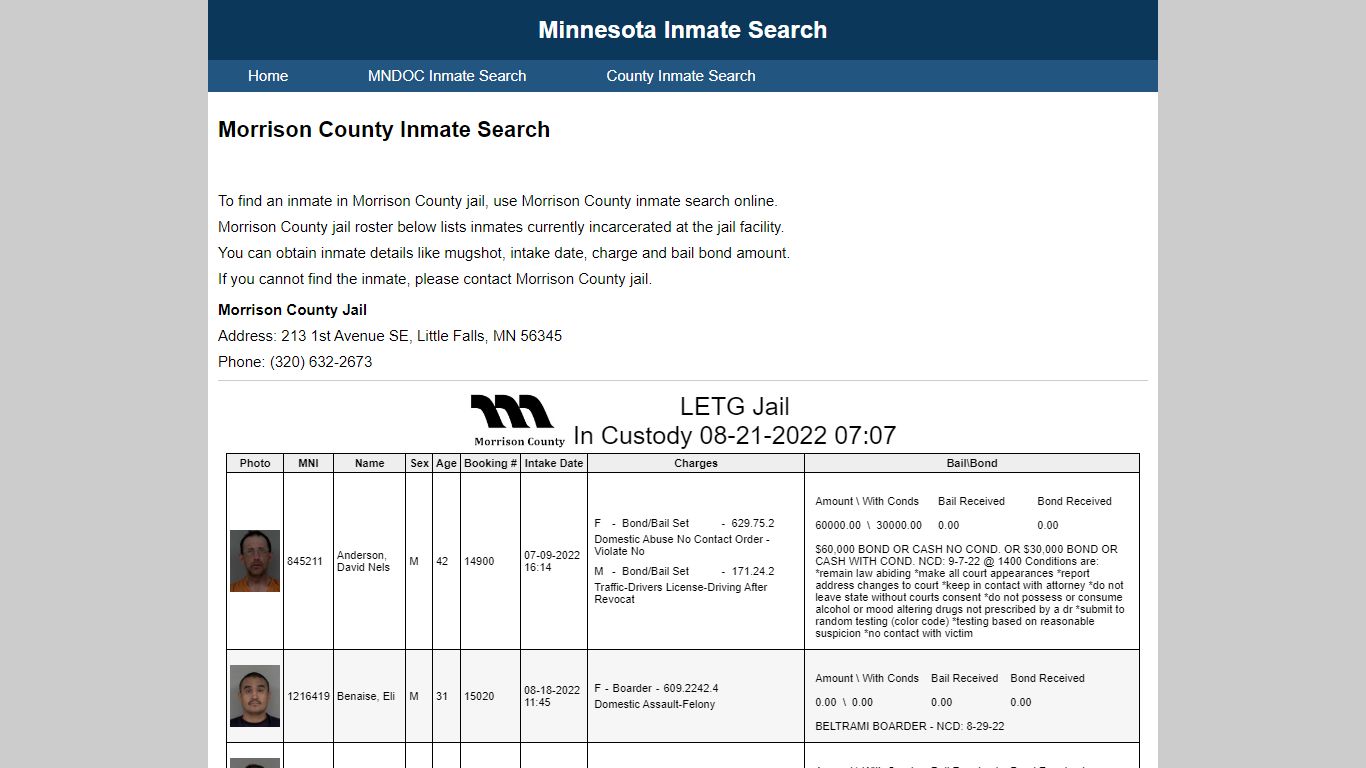 Morrison County Inmate Search